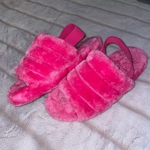 Pink fuzzy slippers